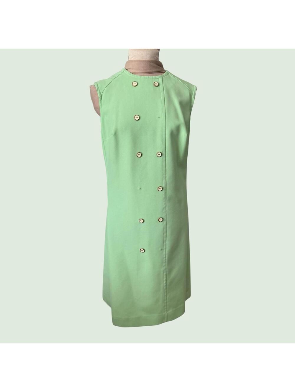 Vintage 60s A-Line Dress, Mint Green Polyester, Sleeveless, Wounded Bird
